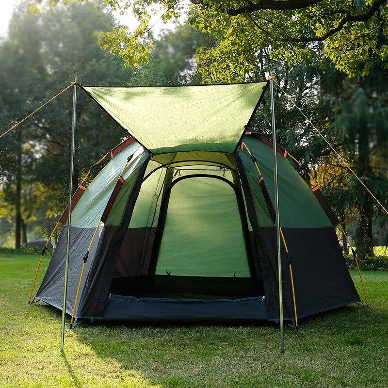 Cheap Goat Tents Automatic Outdoor Double Layer Hexagonal Tent Speed Opening 5 8 People Camping Rainproof Sunscreen Family Outing Equipment   